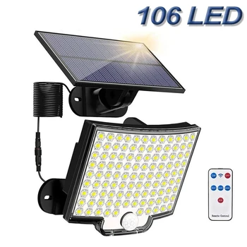 106 Szuper Fényes LED Solar Lámpa Mozgásérzékelő 4 Üzemmódok Kerti Fali Lámpa Kültéri IP65 Vízálló Napelemes Lámpa