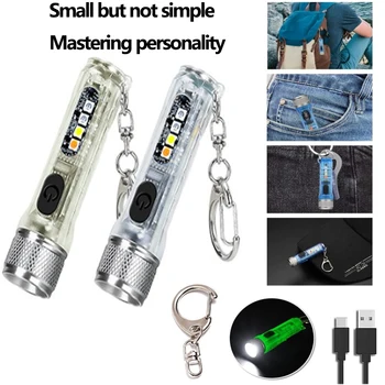 Mini kulcstartó zseblámpa Kerti kemping lámpa USB-töltés, zseblámpa töltés mágneses szívó mini erős fény lámpa