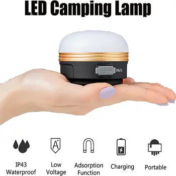 Nagy teljesítményű LED Kemping Lámpa Tölthető a Mágnes Bázis Teljesítmény Bank Szabadtéri Sátor Hordozható Segélykérő Lámpás Túrázás