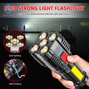 LED Kültéri Lámpa Nagy Fényerejű Hordozható Fáklya USB Újratölthető COB Oldalon Fény Ajustable Módban Működik Fény tápfeszültség Jelző