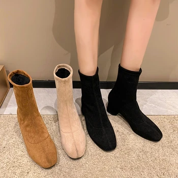 Új Tér Toe egyszínű, Elegáns Női Cipő kopásálló Kényelmes Alkalmi Divat Alacsony sarkú Boka Csizma Zapatos Mujer
