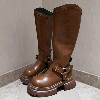 A Nők Térd Magas Platform Chelsea Boots 2023 Téli Új Közepes Sarkú Cipő Zipzár Motoros Csizma, Alkalmi Gladiátor Hó Botas Szivattyúk