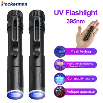 Hordozható Mini UV Lámpa Nagyítható 395nm Blacklight Ultraibolya Kezében Fáklya a Klip Vízálló Zseb Orvosi UV Lámpa