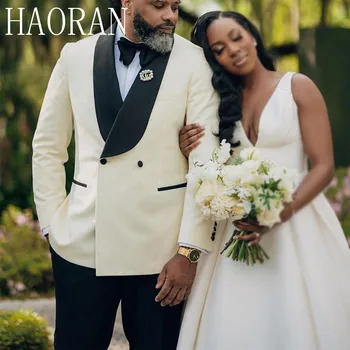 Crean Ivory Esküvői Ruhák a Vőlegény 2 Db Férfi Vacsora Ruha Dupla Soros jelmez pour homme mariage Kabát+Nadrág 2023