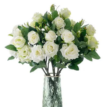 Fehér Selyem Mesterséges Rózsák Virágok, Esküvői Haza Őszi Dekoráció Kiváló Minőségű Nagy Csokor Luxus Hamis Virágkötészeti Ömlesztett