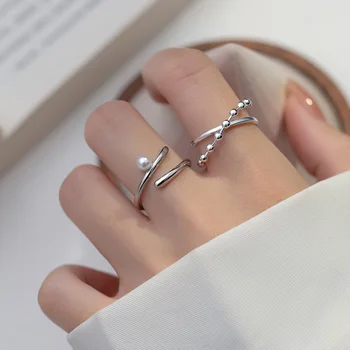 925 Sterling Ezüst Kereszt Gyűrű A Nők Lány Jó Évjáratú Gyöngy, Állítható Gyűrű Parti Ékszer