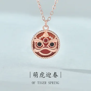 Meszezés lChinese kultúra vörös achát nyaklánc Guochao új termék zodiákus év átutalás állat ezüst 925 ezüst ékszerek