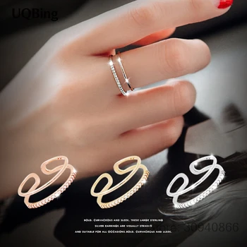 925 Sterling Ezüst Csillogó Cirkónium-Oxid Doule Réteg Gyűrű A Nők Geometriai Kialakítás Gyűrű Divat Finom Ékszerek, Esküvői Ajándék