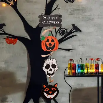 Boldog Halloween Fa Alá Ajtón Lógó Tök Szellem Bat Koponya Lóg Kreatív Medálok Csokit vagy Csalunk Parti Dekoráció 2023