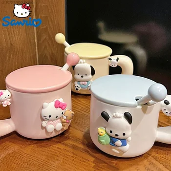 Sanrio Hello Kitty Kerámia Csésze Fedő Kanál Design Bögre 3D Reggeli poharat a Nők Hivatal Kávét a Lány Születésnapi Ajándék