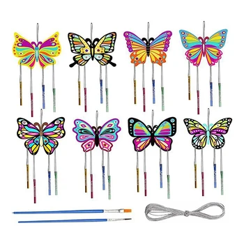 8 db DIY Fa Pillangó Harangjáték Gyermekek Kit A Festmény Kefék Pillangó Kézműves Kézműves Dísz