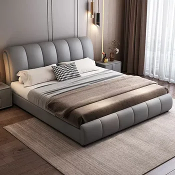 Modern minimalista bőr ágy, világos luxus, 1.5 hálószobában franciaágy, 1.8 méteres dupla ágy, nem mossa technológia szövet ágy