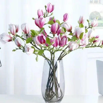 68cm Luxus Mesterséges Magnolia Ág Hamis Virágok Családi Esküvő Hotel Party Dekoráció DIY virágkötészeti Selyem Magnólia