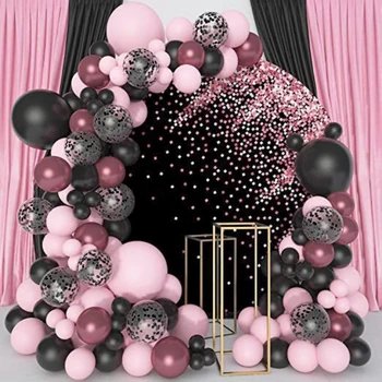 Forró Eladási 130Pcs Fekete Maka Rózsaszín Latex Léggömb Koszorú Arch Meghatározott Születésnap Esküvő babaváró Party Dekoráció