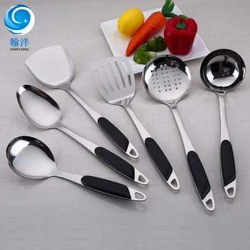 Rozsdamentes acél konyhai eszköz, spatula, leveses kanál, fekete ferde kezelni, teljes körű anti forrázás, hőálló, valamint