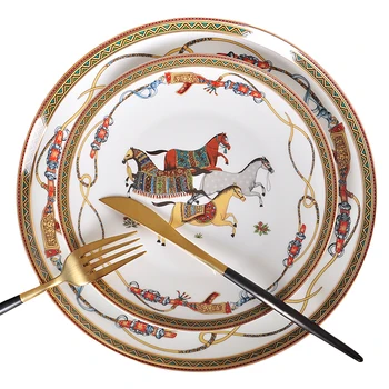 Luxus War Horse Porcelán Étkészlet Meghatározott Királyi Lakoma Jingdezhen Porcelán Nyugati Tányér Étel, Otthon Dekoráció, Esküvői Ajándékok