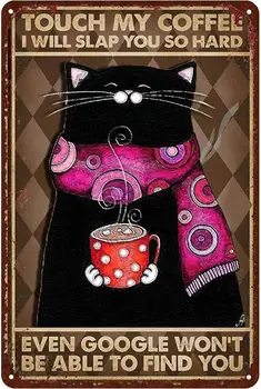Vicces Fal Alá - a szerelem macska adóazonosító jele,- érintsd meg a kávé, a fekete macska művészet plakát adóazonosító jel fém - home fürdőszoba decor állat