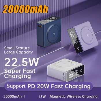 Power Bank 20000mAh 22.5 W PD20W Gyors Töltés Powerbank LED Digitális Kijelzőn 15W Mágneses Vezeték nélküli Powerbank iPhone 12 Xiaomi