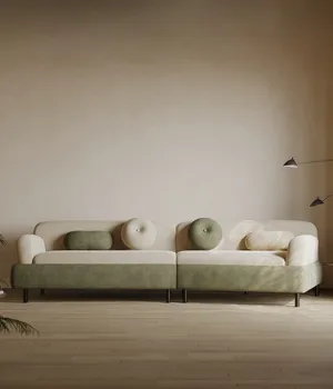 Olasz minimalista szövet művészet, krém stílusú kanapé, egyenes sorban, a három ember, nappali, haza matt szövet minimalista
