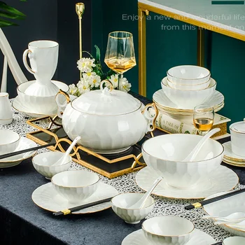 dubai éttermek étkészlet tányér szett, finom porcelán tányér szett arany felni dombornyomott étkészlet meghatározza, hogy az esküvő