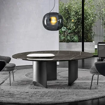 Olasz Minimalista Rock Lemez, Étkező Asztal, Szék Kombináció Kör alakú Asztal Háztartási Minimalista Étkező Asztal
