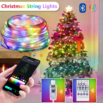 LED String Fény BT RGB Karácsonyi Fények Fél 5m-10m Zene ALKALMAZÁS RGBIC Álom Színű, Egyedileg Címezhető USB 5V Teljesítmény