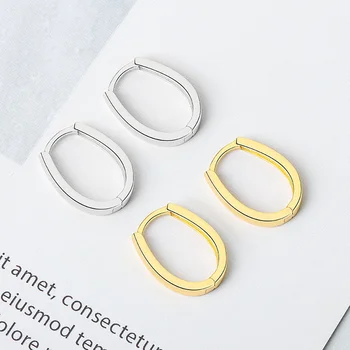 Egy koreai változata S925 Sterling Ezüst Fülbevaló INS Minimalista Geometriai Ovális Gyűrű Női Aranyozott