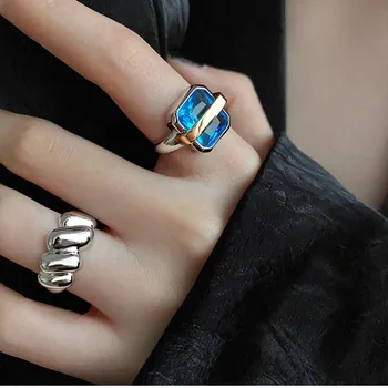 Új Divat Kék Cirkon, Eljegyzési Gyűrűk, Nők, Párok Vintage Szabálytalan Megnyitás Ezüst Szín Index Ujj Gyűrű, Ékszerek, Ajándékok