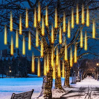 Napelemes LED Meteorzápor Eső Fények 8 Csövek Karácsonyi String Fények, Vízálló Haza, Kerti Parti, Esküvő Dekoráció EU/US Plug