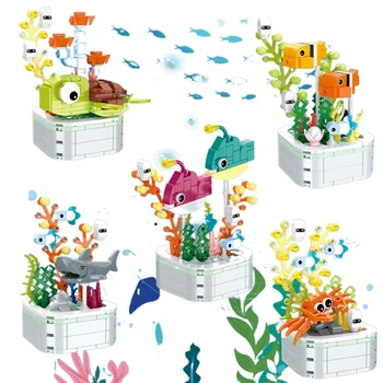Virág Csokor Állat Rovarok Bonsai építőkövei Óceán Ültetés Pillangó Kabóca Szitakötő Modell Tégla Játékok Gyerekeknek Ajándék