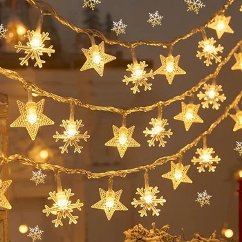 Karácsonyi Fényfüzér Xmas Hópehely Csillagok String Fény Karácsonyfa Koszorú Dekoráció Lámpa Elemes Haza Új Év Dekoráció
