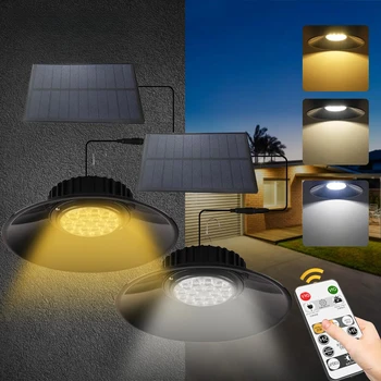 LED Solar függesztett Lámpák Vízálló, Kültéri Lámpa Távirányítóval 3 Szín Hőmérséklet Szabályozható Időzítő Terasz Kerti Pavilon
