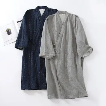 2023 japán egyszerű nő férfi pizsama, köntös, tavaszi, nyári tiszta pamut vékony, laza kereszt gallér fürdőköpeny otthoni viselet s404