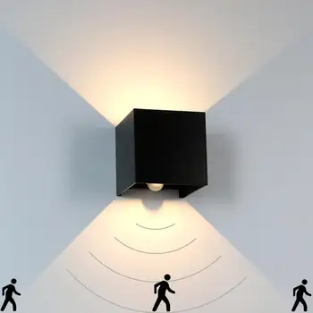 LED-es Alumínium Kocka Szögletes Fali Gyertyatartó Vízálló, Kültéri Mozgásérzékelő Lámpák Külső Fal Világítás Állítható Fénysugár