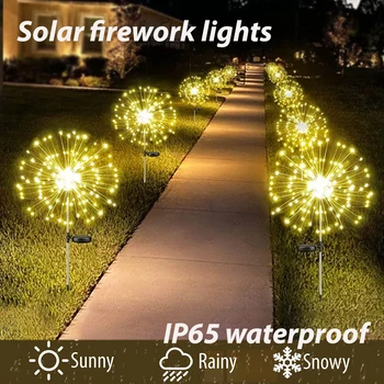 Kültéri Napelemes LED-es Fények, Tűzijáték Vízálló Pitypang String Tündér Lámpák, Kerti Út Solar Lámpa Kerti Dekoráció