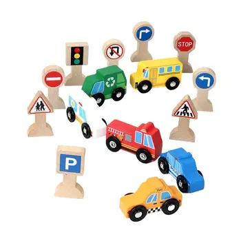 Mini Autó Fa Közlekedési Táblák Gyűjthető Hordozható Utca Jelek Playset Játékok Járművek a Kisgyermekek, Fiúk, Gyerekek, Ünnepi Ajándékok