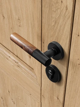Modern ajtó zár, fekete dió kilincs, beltéri hálószoba ajtó zár készlet, egyszerű, tömör fa ajtó zár