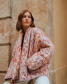 Új Női Téli Hosszú Ujjú Virágmintás Túlméretes Design Nyomtatás A Lezáratlan Kabát Kabát