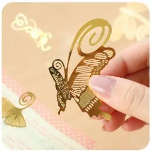 Clip 10 db/sok Kis Írószer Antik Aranyozott Pillangó Kártya Kínai w57 Diák Kellékek Könyvjelző Fém