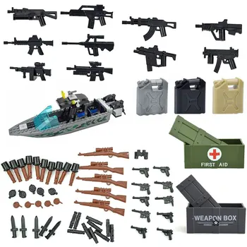 Hadsereg Fegyvereket, Tégla Fegyver Darab Csomag Blokkok Katonák Ábra Tartozékok Alkatrészek Sandbag Ágyú Gumi Csónak Tégla WW2 Katonai Játékok