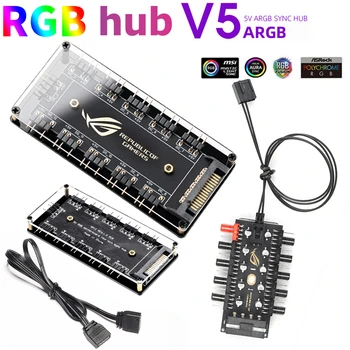 5V/3pin ARGB 12V/4 tűs RGB Kábel Csatlakozó 10 Hub SATA Hosszabbító PC Ventilátor Alaplap AURA RGB LED Szalag Lámpa Hűtő Ventilátor