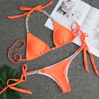 Pink Szexi Bikini Fürdőruha Strassz Női Fürdőruha Női Push Up Bikini Beach Úszni Viselni fürdőruhát Fürdőzők, 2023